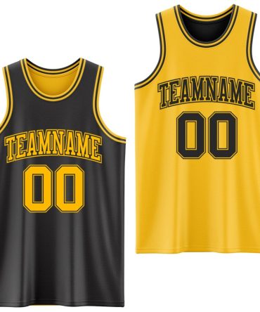 Custom Reversible Black Gold Double Side Basketball Jersey, Gift For Basketball Fans