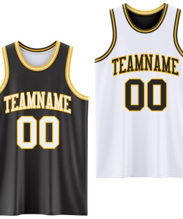 Custom Reversible Black White-Gold Double Side Basketball Jersey, Gift For Basketball Fans
