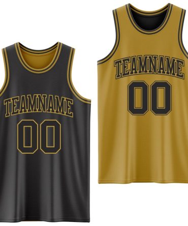 Custom Reversible Black Old Gold Double Side Basketball Jersey, Gift For Basketball Fans