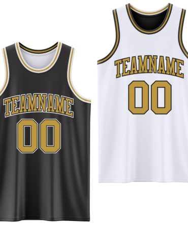 Custom Reversible Black Old Gold-White Double Side Basketball Jersey, Gift For Basketball Fans