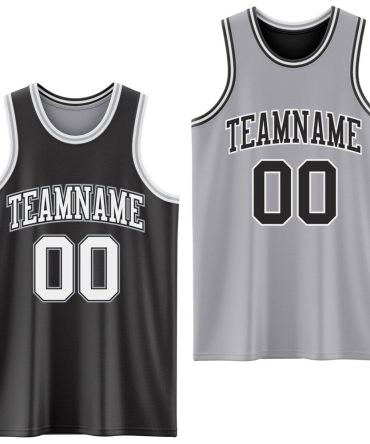 Custom Reversible Black White-Gray Double Side Basketball Jersey, Gift For Basketball Fans