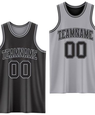 Custom Reversible Black Gray Double Side Basketball Jersey, Gift For Basketball Fans