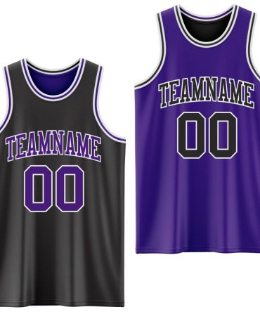 Custom Reversible Black Purple-White Double Side Basketball Jersey, Gift For Basketball Fans