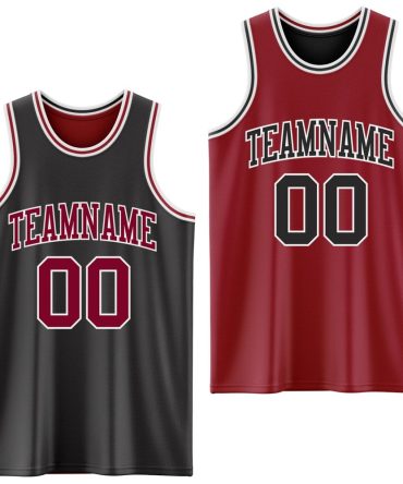 Custom Reversible Black Maroon-White Double Side Basketball Jersey, Gift For Basketball Fans