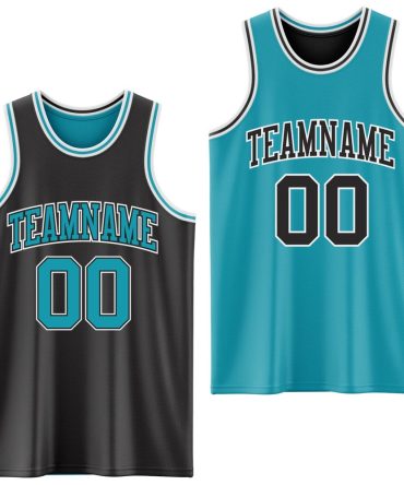 Custom Reversible Black Teal-White Double Side Basketball Jersey, Gift For Basketball Fans