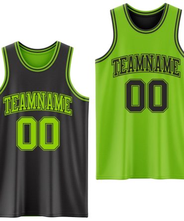 Custom Reversible Black Neon Green Double Side Basketball Jersey, Gift For Basketball Fans