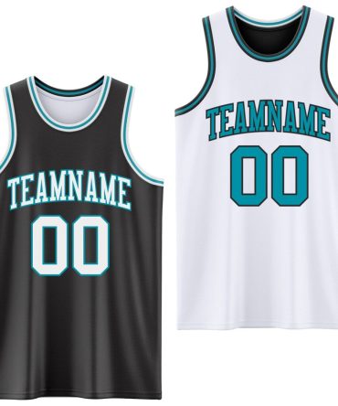 Custom Reversible Black White-Teal Double Side Basketball Jersey, Gift For Basketball Fans