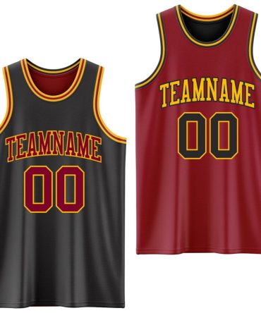 Custom Reversible Black Maroon-Gold Double Side Basketball Jersey, Gift For Basketball Fans