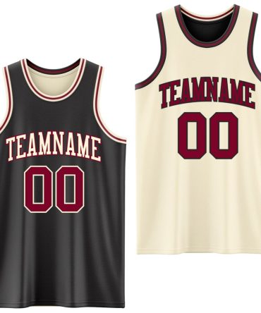Custom Reversible Black Maroon-Cream Double Side Basketball Jersey, Gift For Basketball Fans