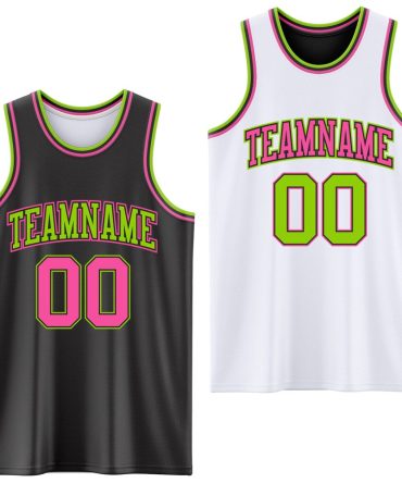 Custom Reversible Black Pink-Neon Green Double Side Basketball Jersey, Gift For Basketball Fans