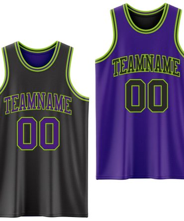 Custom Reversible Black Purple-Neon Green Double Side Basketball Jersey, Gift For Basketball Fans
