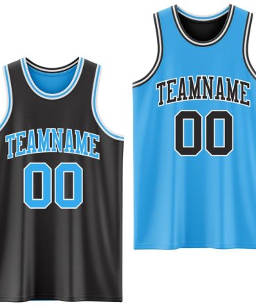 Custom Reversible Black Sky Blue-White Double Side Basketball Jersey, Gift For Basketball Fans