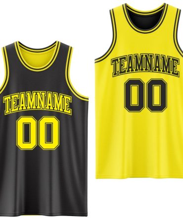 Custom Reversible Black Light Yellow Double Side Basketball Jersey, Gift For Basketball Fans