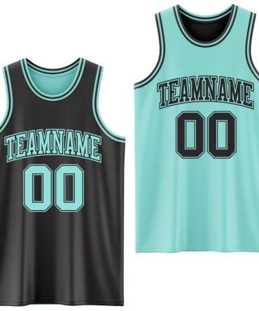 Custom Reversible Black Ice Blue Double Side Basketball Jersey, Gift For Basketball Fans