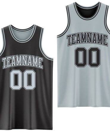 Custom Reversible Black Silver Double Side Basketball Jersey, Gift For Basketball Fans