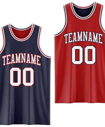 Custom Navy White-Red Reversible Double Side Basketball Jersey, Gift For Basketball Fans