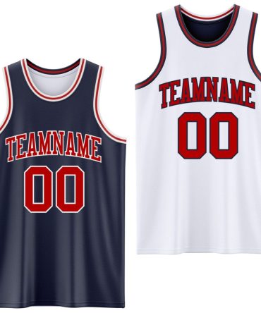 Custom Navy Red-White Reversible Double Side Basketball Jersey, Gift For Basketball Fans