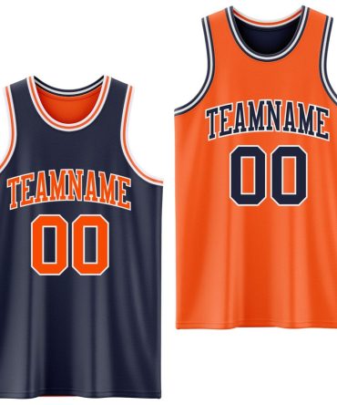 Custom Navy Orange-White Reversible Double Side Basketball Jersey, Gift For Basketball Fans