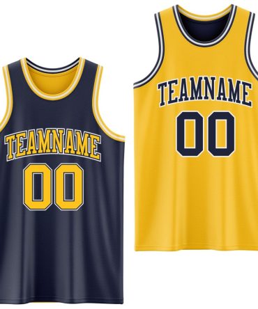 Custom Navy Gold-White Reversible Double Side Basketball Jersey, Gift For Basketball Fans