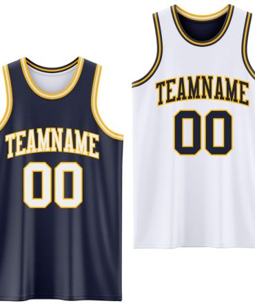 Custom Navy White-Gold Reversible Double Side Basketball Jersey, Gift For Basketball Fans