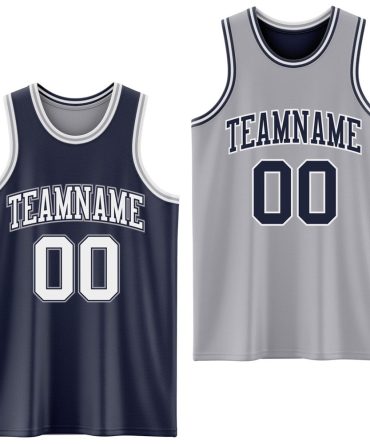 Custom Navy White-Gray Reversible Double Side Basketball Jersey, Gift For Basketball Fans