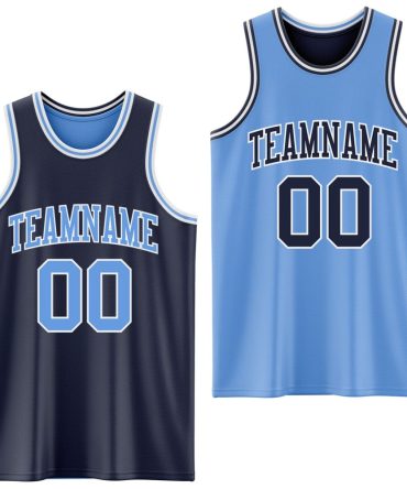 Custom Navy Light Blue-White Reversible Double Side Basketball Jersey, Gift For Basketball Fans