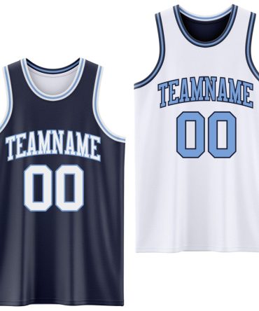 Custom Navy White-Light Blue Reversible Double Side Basketball Jersey, Gift For Basketball Fans