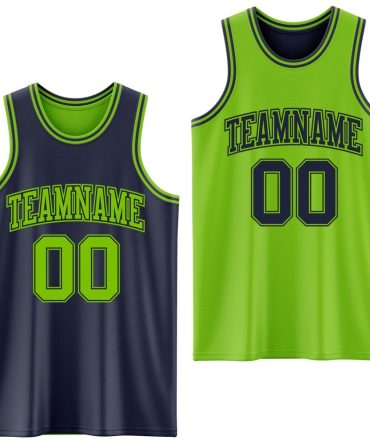 Custom Navy Neon Green Reversible Double Side Basketball Jersey, Gift For Basketball Fans