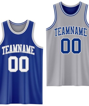 Custom Royal White-Gray Reversible Double Side Basketball Jersey, Gift For Basketball Fans