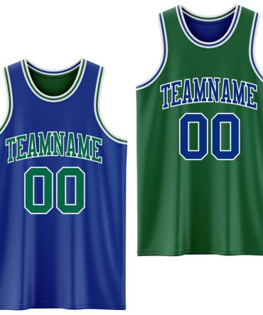 Custom Royal Kelly Green-White Reversible Double Side Basketball Jersey, Gift For Basketball Fans