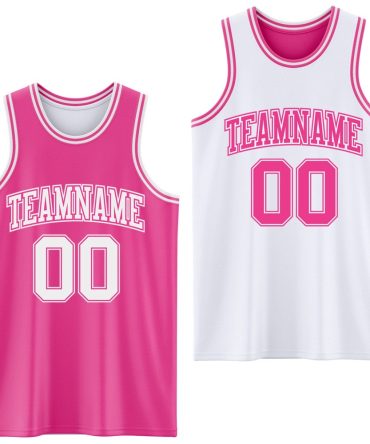 Custom Pink White Reversible Double Side Basketball Jersey, Gift For Basketball Fans