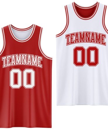 Custom Red White Reversible Double Side Basketball Jersey, Gift For Basketball Fans