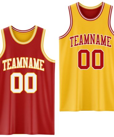 Custom Red White-Gold Reversible Double Side Basketball Jersey, Gift For Basketball Fans