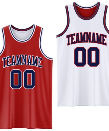 Custom Red Navy-White Reversible Double Side Basketball Jersey, Gift For Basketball Fans