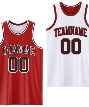 Custom Red Black-White Reversible Double Side Basketball Jersey, Gift For Basketball Fans