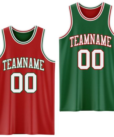 Custom Red White-Kelly Green Reversible Double Side Basketball Jersey, Gift For Basketball Fans