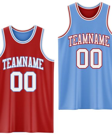 Custom Red White-Light Blue Reversible Double Side Basketball Jersey, Gift For Basketball Fans