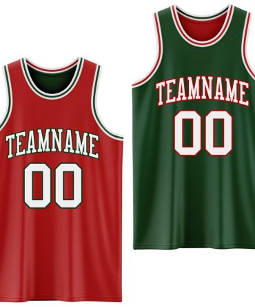 Custom Red White-Green Reversible Double Side Basketball Jersey, Gift For Basketball Fans