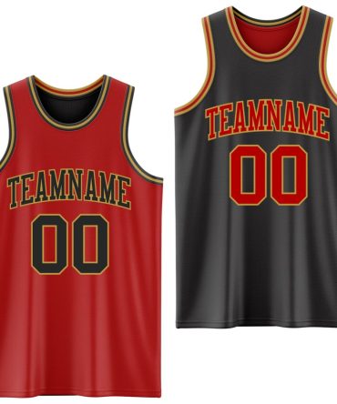 Custom Red Black-Old Gold Reversible Double Side Basketball Jersey, Gift For Basketball Fans