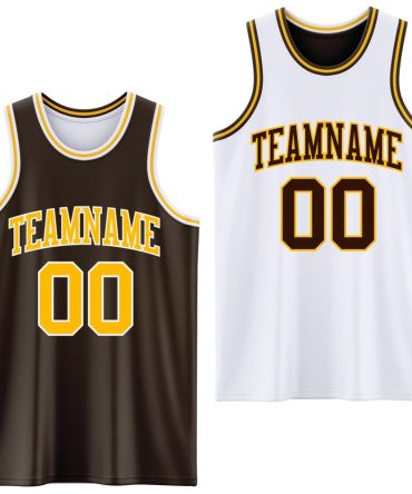 Custom Brown Gold-White Reversible Double Side Basketball Jersey, Gift For Basketball Fans