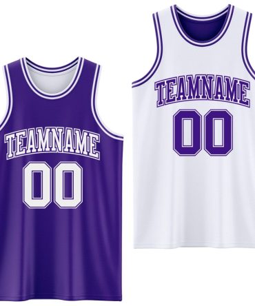 Custom Purple White Reversible Double Side Basketball Jersey, Gift For Basketball Fans