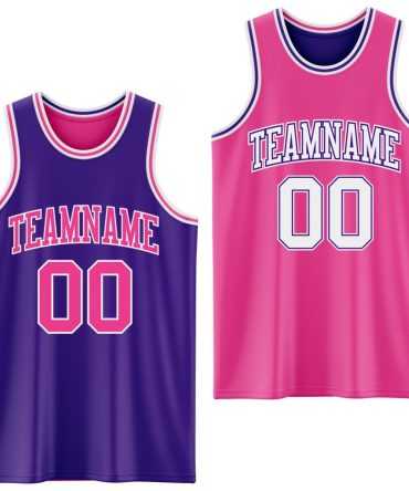 Custom Purple Pink-White Reversible Double Side Basketball Jersey, Gift For Basketball Fans
