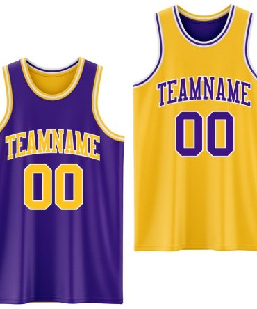 Custom Purple Gold-White Reversible Double Side Basketball Jersey, Gift For Basketball Fans