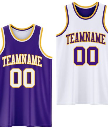 Custom Purple White-Gold Reversible Double Side Basketball Jersey, Gift For Basketball Fans