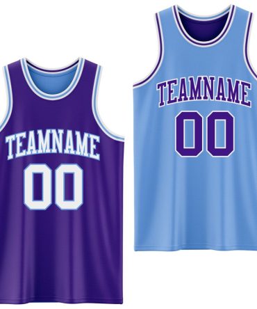 Custom Purple White-Light Blue Reversible Double Side Basketball Jersey, Gift For Basketball Fans