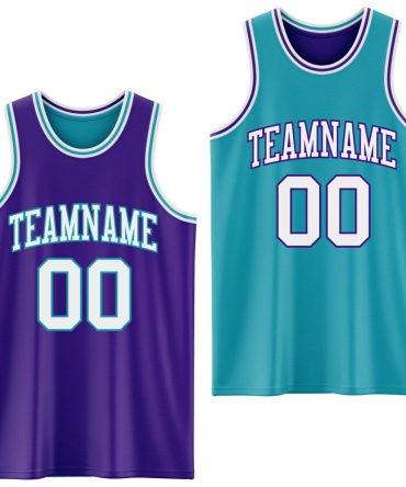 Custom Purple White-Teal Reversible Double Side Basketball Jersey, Gift For Basketball Fans
