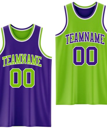 Custom Purple Neon Green-White Reversible Double Side Basketball Jersey, Gift For Basketball Fans