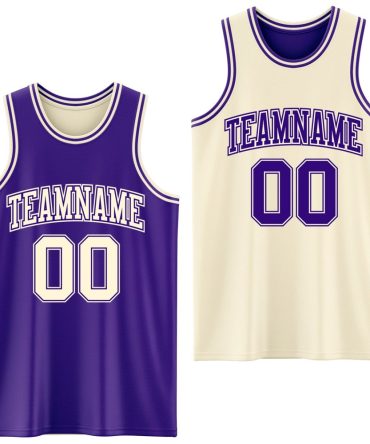 Custom Reversible Purple Cream Double Side Basketball Jersey, Gift For Basketball Fans