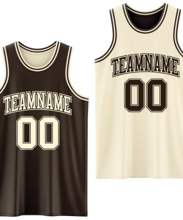 Custom Reversible Brown Cream Double Side Basketball Jersey, Gift For Basketball Fans