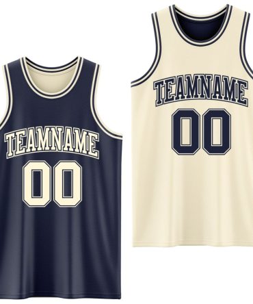 Custom Reversible Navy Cream Double Side Basketball Jersey, Gift For Basketball Fans